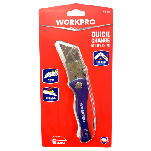 Изображение товара Нож универсальный складной со сменными лезвиями WP211006 WORKPRO в интернет-магазине 3Стойки