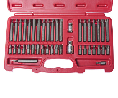 Изображение товара Набор бит 1/2" 3/8" HEX, TORX, SPLINE 6-ти гранных 2 держателя 42 предмета в кейсе JTC в интернет-магазине 3Стойки