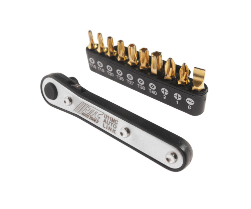 Изображение товара Набор бит 1/4" SL6, PH1-2, TORX, Т10Н-Т40Н с ключом трещоткой 11 предметов JTC в интернет-магазине 3Стойки