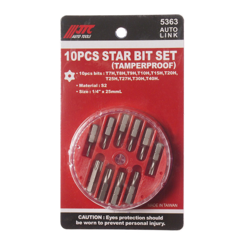 Изображение товара Набор бит 1/4" TORX T7H-T40H с отверстием 10 предметов в кейсе JTC в интернет-магазине 3Стойки