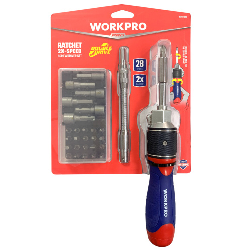 Изображение товара Отвертка 2X DRIVE с трещоткой (28 предметов) WP221053 WORKPRO в интернет-магазине 3Стойки