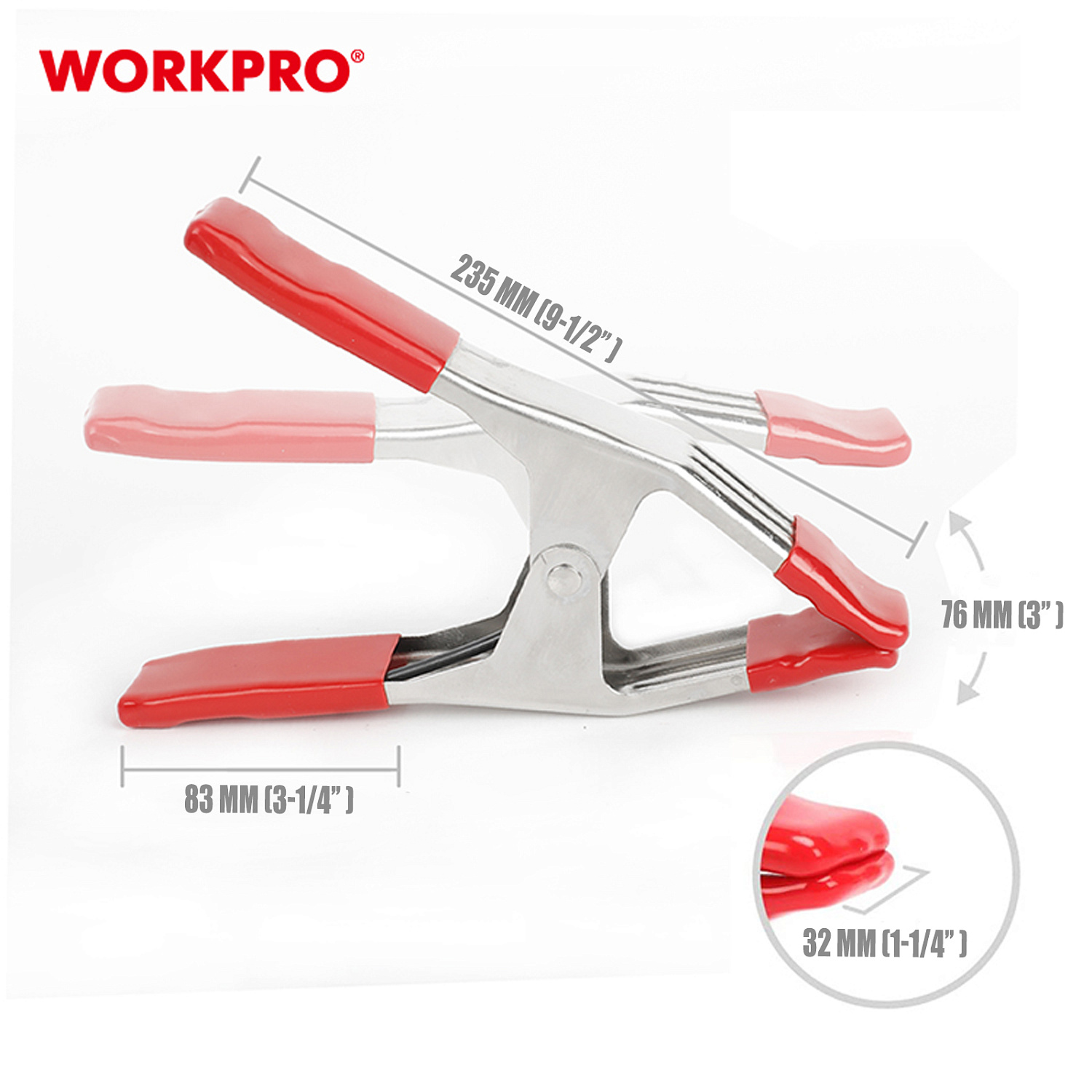Изображение товара Зажим пружинный стальной 75мм WP232008 WORKPRO в интернет-магазине 3Стойки