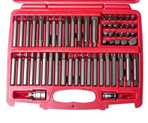 Изображение товара Набор бит 1/2" 3/8" HEX, TORX, SPLINE, RIBE 6-ти гранных 2 держателя 58 предметов в кейсе JTC в интернет-магазине 3Стойки