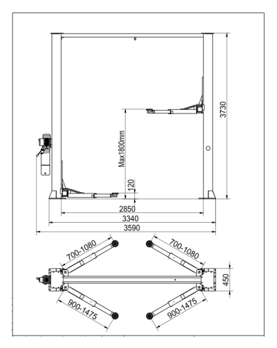 Изображение товара KraftWell KRW4DLU/220 Подъемник двухстоечный г/п 4000 кг. в интернет-магазине 3Стойки