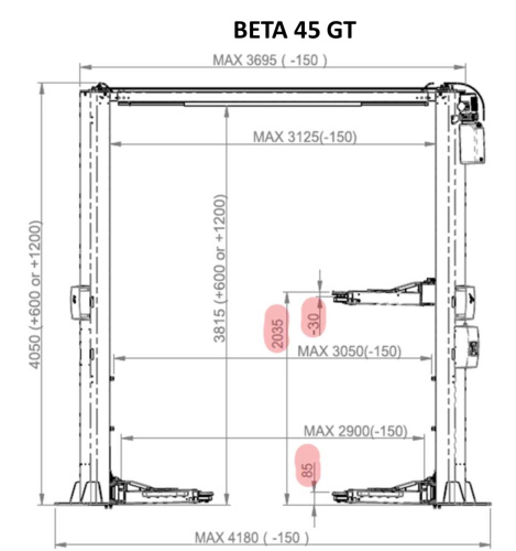 Изображение товара Подъемник двухстоечный BRIGHT BETA 45GT для спортивных авто в интернет-магазине 3Стойки