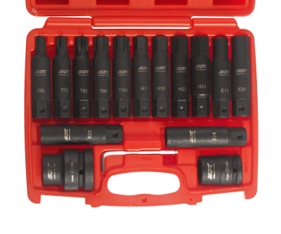 Изображение товара Набор бит 3/4" SPLINE Е18-24, TORX Т60-100, HEX Н17-24 ударных с держат. 3/4", 1" 107мм 16 пр. JTC в интернет-магазине 3Стойки