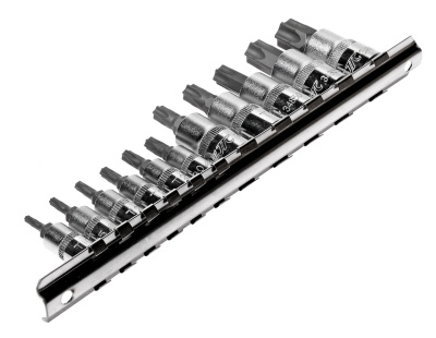 Набор головок торцевых 1/4"-3/8" TORX Т10Н-Т60Н с отверстием 11 предметов JTC